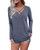 VOTEPRETTY Womens Long Sleeve Tunic Tops V Neck Criss Cross T Shirt Casual Tees(Gray Blue,S)