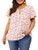 Agnes Orinda Women's Plus Size Chiffon Flared Ruffle Sleeve Keyhole Blouse Floral Top Pink 2X