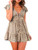GAMISOTE Womens Floral Print Mini Dress V Neck Short Sleeve Boho Swing Dresses Khaki