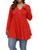 Allegrace Women's Plus Size Henley V Neck Button Tunic Tops Long Sleeve Swing Flowy Shirts Red 4X