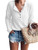 WNEEDU Women's Waffle Knit Tunic Tops Loose Long Sleeve Button Up V Neck Henley Shirts White S