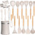 AIKKIL Kitchen Cooking Utensils Set, 26 Pcs Non-stick Silicone Kitchen Utensil Spatula Set with Wooden Handles, Heat Resistant Silicone Kitchen Gadgets Utensil Set for Cookware(Khaki)