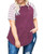 Women's Plus Size Blouses Raglan Striped T-Shirts Short Sleeve Top Wine Red-26W