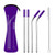 YTT 4-Pack Silver Stainless Steel Straws Reusable  Ultra Long 8.5 Inch with Travel Case Cleaning Brush Silicone Tips Eco Friendly Extra Long Metal Straws Drinking  Purple