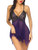Avidlove Women Lingerie Babydoll Floral Lace Nightgown V Neck Halter Mesh Chemise with G-String Purple M
