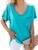 Womens Short Sleeve T Shirt Basic Tee Tops V Neck Loose Summer Shirts with Pocket Side Split Blue  Large
