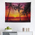 Lunarable Tropical Tapestry  Sunset Tropical Beach with Palm Trees Peaceful Ocean Evening View Resort  Fabric Wall Hanging Decor for Bedroom Living Room Dorm  28" X 23"  Black Orange
