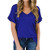 AODONG Shirts for Women Casual  Short Sleeves Tops Summer V-Neck Pocket Ruffled Loose Solid Color Blouse T-Shirts Blue