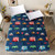 NATURETY Bedding Fitted Sheet with Deep Pocket Thicken Printed Fabric Bed Sheets  Navy Blue Cars   Queen