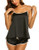 PEATAO 3Pcs Pajama Set Sleepwear Womens Sexy Lingerie Satin Pajamas Cami Shorts Set Nightwear Black