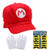 Teens Mario and Luigi Bros Hats with Mustache  and  Glove Halloween Party Cosplay Costume Set  Red