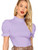 Floerns Women's Frill Neck Puff Sleeve Solid Tee Blouse Tops Purple L