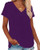 Corfrute Womens Solid Tunic Summer Short Sleeve Tops Casual V Neck Basic Tee Shirts Purple L