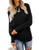 Women's Oversized Waffle Knit Off Shoulder Sweater Loose Long Sleeve Shirt Tunic Tops Pullover Black Medium