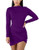 BORIFLORS Women's Sexy Wrap Front Long Sleeve Ruched Bodycon Mini Club Dress Medium Dark Purple