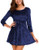 DGMYG Women's 3 4 Sleeve Round Velvet Skater Casual Swing Flared Short Mini Dress L Dark Blue DGMYG Women's 3 4 Sleeve Round Velvet Skater Casual Swing Flared Short Mini Dress L Dark Blue