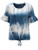 Romwe Women's Short Sleeve Tie Front Knot Casual Loose Fit Tee T-Shirt Blue Tie Dye L