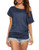 Poetsky Women's Batwing Short Sleeve Off Shoulder Oversized Baggy Tops Blouses  L  Dark Blue
