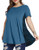 LARACE Women Lace Tunic Top Short Sleeve Flare T Shirt for Leggings L Steel Blue
