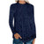 Meikosks Women's Lace Tops Long Sleeve O-Neck Blouses Pullover Solid Color T Shirt Casual Tunic Dark Blue
