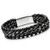 COOLSTEELANDBEYOND Mens Black Braided Leather Bracelet Interwoven with Stainless Steel Black Link Chains