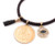 LESLIE BOULES 18K Gold Plated Saint Michael Archangel Brown String Bracelet Adjustable Charm Evil Eye  and  Genuine Azabache Hand