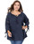 Agnes Orinda Women's Plus Size Raglan Sleeves Hollow Out Tie Neck Tunic Top 4X Navy Blue