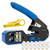 Yankok  RJ45 RJ12 RJ11 Modular Crimper  for CAT5 5e CAT6 Network Connectors CAT6a CAT7 Shielded Plugs Strip Cut Crimp Tool Blue Handle  Come with 15x Network Connectors