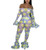 ECHOINE Women Floral Printed Jumpsuits - Long Sleeve Off Shoulder Mesh Bodycon Jumpsuit Rompers Outfits Catsuit Clubwear Light Blue L