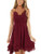 Womens Summer V Neck Cute Strappy Sleeveless Dresses Flowy Lace Mini Dresses with Pockets Wine Red Womens Summer V Neck Cute Strappy Sleeveless Dresses Flowy Lace Mini Dresses with Pockets Wine Red