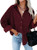 Astylish Womens Corduroy Shirts Button Down V Neck Long Sleeve Blouse Casual Roll Up Cuffed Tops with Pockets Red S