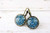Flower Earrings, Blue Mandala Glass Cabochon Drop Earrings for Women, Antique Brass Lever Back
