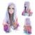 Lurrose Long Wave Wigs Rainbow Curly Hair Wigs Hair Makeup Prop for Festival Ball Party Prom Halloween Cosplay Costume Accessories