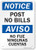 SmartSign "Notice - Post No Bills" Bilingual Sign - 7" x 10" Plastic