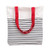 Nuni Black Stripe Pattern Canvas Tote Bag Shoulderbag White, Red Handles, Medium
