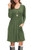 KORSIS Women's Long Sleeve Pleated Loose Swing Casual Dress with Pockets ArmyGreen 2XL