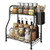 Spice Rack Countertop Organizer with Cutlery Storage Container, 2-Tier Bathroom Shelf Organizer Countertop, Kitchen Rack Organizer for Spice Can Sauce Jars Bottle With 3 Hooks