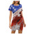CapsA Women's Short Sleeve T Shirt Dress Summer July 4 Flat Print Crew Neck Club Ruched Bodycon Mini Dress Clubwear