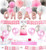 Baby Shower Decorations for Girls Elephant Theme Pink and Gray, It's a Girl Baby Shower Banner, Cake Toppers, Paper Pom Poms Fans and Balloons Set
