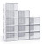 12 Pack Shoe Storage Boxes, Foldable Plastic Stackable Shoe Organizer Bins, Drawer Type Front Opening Shoe Holder Container