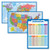 3 Pack - World  and  USA Map Poster Set -Blue Ocean- Plus Subtraction Math Chart -Laminated- 18inch x 29inch-