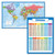 2 Pack - World Map Poster -Blue Ocean-  and  Division Math Chart -Laminated- 18inch x 24inch-