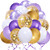 Kalyerparty Purple Gold Confetti Latex Balloons-50pcs 12 inch Gold Confetti Balloons and White Purple Balloons for Birthday Wedding Baby Shower Celebration Party Decorations