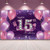 Birthday Backdrop Banner Happy 15th Birthday Photo Booth Backdrop Pink and Purple Banner Sign Poster Party Decorations Extra Large Birthday Photo Background for Party- 72.8 x 43.3 Inch