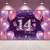 Happy Birthday Backdrop Banner Extra Large Happy 14th Birthday Party Decoration Pink Purple Photo Booth Backdrops Background with Rope for Girls Birthday Anniversary Party- 72.8 x 43.3 Inch