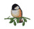 Chickadee - Bird - Sitting on Branch - Facing Left - Embroidered Iron on Patch
