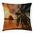 Ambesonne Tropical Throw Pillow Cushion Cover, Exotic Beach with Coconut Palm Tree and Horizon Sunset Calm Panorama, Decorative Square Accent Pillow Case, 20 X 20 Inches, Orange and Olive Green