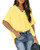 WMZCYXY Women's Casual V Neck Short Sleeve Blouse Button Down Shirts Tops -Large- Yellow-
