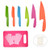 Fansisco 7PCS Kid Plastic Kitchen Knife Set Children's Safe Cooking Knives Set with Cut Resistant Gloves -Ages 6-12- And Kids Cutting Board Safe Knife for Fruit- Bread- Cake- Lettuce- Salad -Pink-
