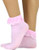 ToBeInStyle Women's Opaque Ankle High Socks With Ruffled Lace Top - Pink